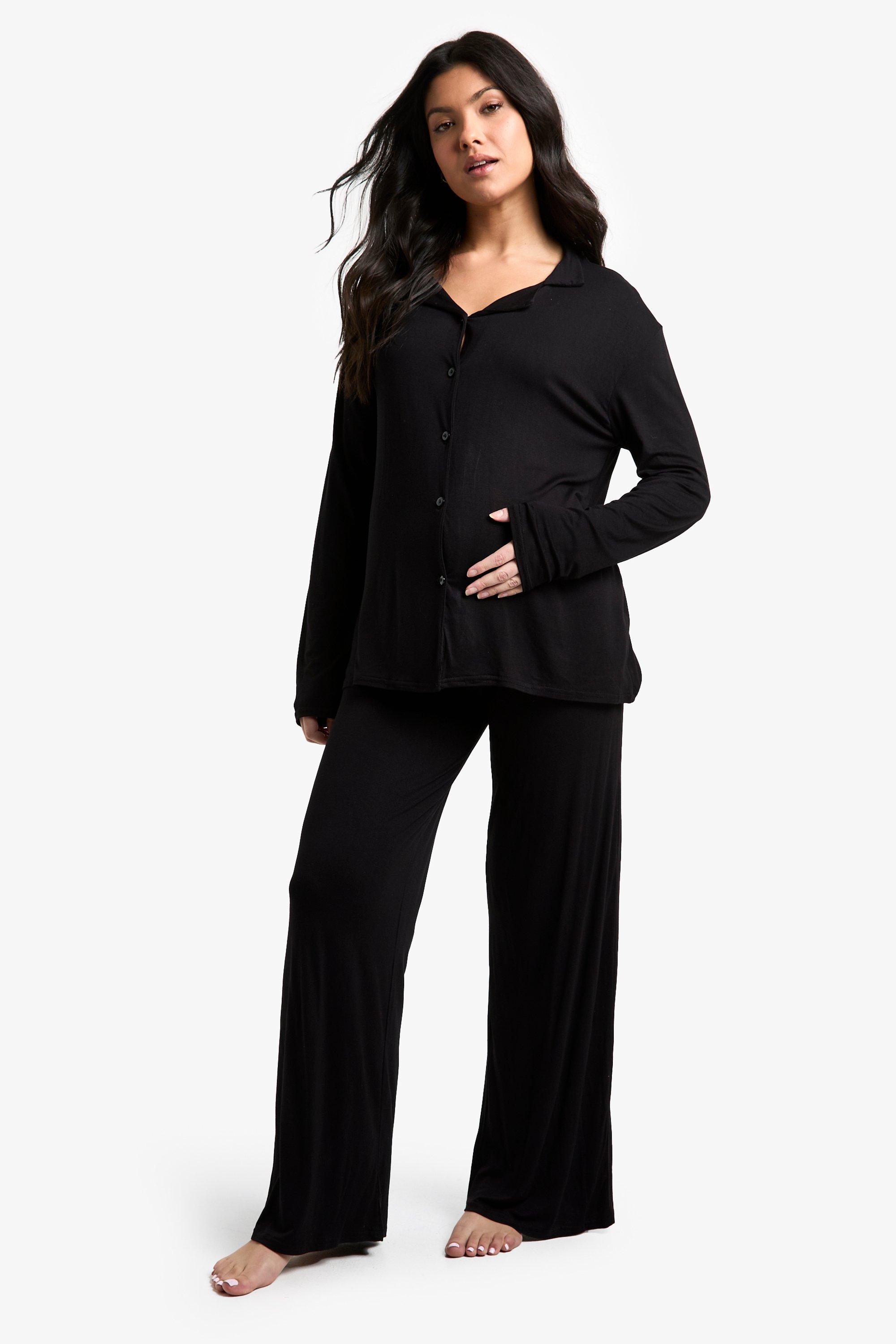 Maternity Long Sleeve Shirt & Trouser Pj Set, Nero