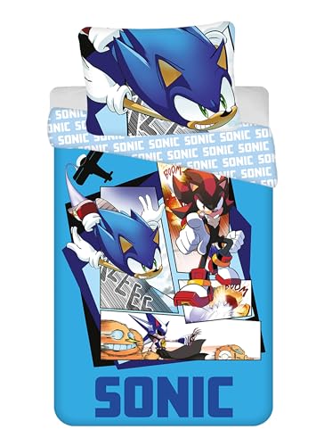 Jerry Fabrics Set Copripiumino Sonic The Hedgehog – Sonic – Copripiumino 140 X 200 Cm Con Federa 70 X 90 Cm – 100% Cotone Ecotext Standadrd