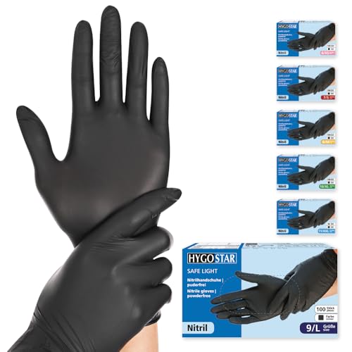 Franz Mensch Hygostar Safe Light - Guanti Monouso In Nitrile Senza Polvere, 9/L, 24 Cm, 100 Pezzi, Taglia Xs, S, M, L, Xl E Xxl