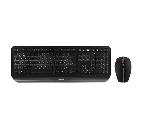 Cherry Gentix Desktop, Set Di Tastiera E Mouse Senza Fili, Layout Per Il Belgio (Azerty), Scritte Durature Sui Tasti, Design Ergonomico, Alimentazione