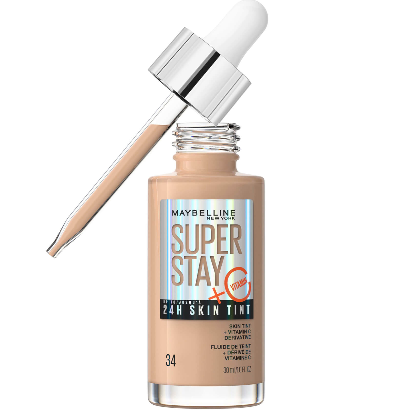 Maybelline Super Stay up to 24H Skin Tint Foundation + Vitamin C 30ml (Various Shades) - 34