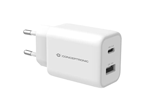Conceptronic Althea11W - Caricatore Pps Usb A 2 Porte, 33 W, Qc 3.0, Compatibile Con Samsung Apple Nintendo