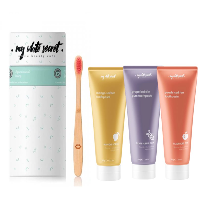 My White Secret Gift Pack Fruits Toothpaste + Toothbrush Set Per La Cura Dentale