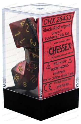 Gemini Polyhedral 7 Die Set, Black/Red/Gold