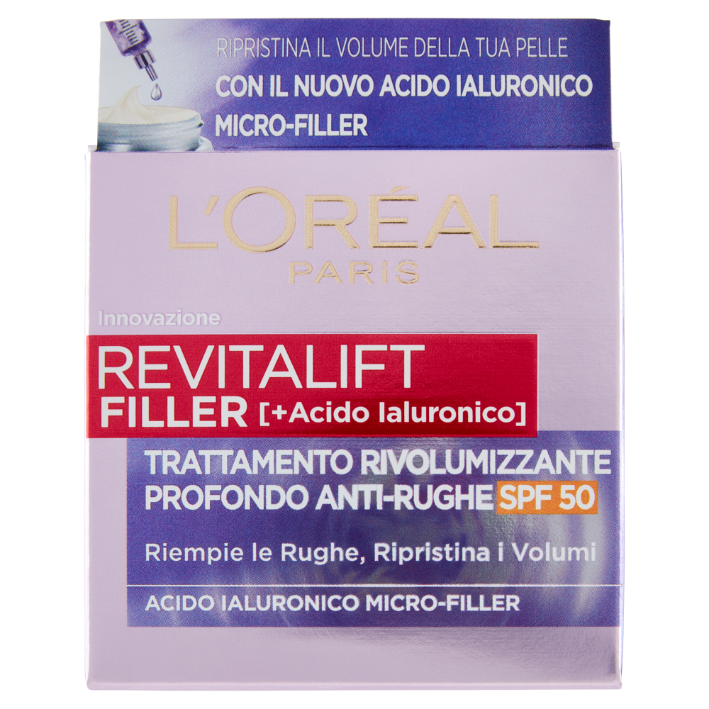 L'Oréal Paris Crema Viso Revitalift Filler Antirughe Rivolumizzante con Acido Ialuronico Spf 50 50 ml - -