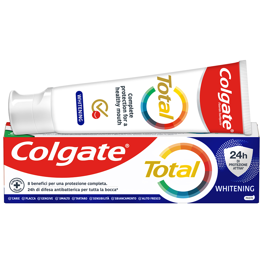 Colgate Dentifricio Sbiancante Total Whitening Protezione 24h di Protezione Attiva 75 ml - -
