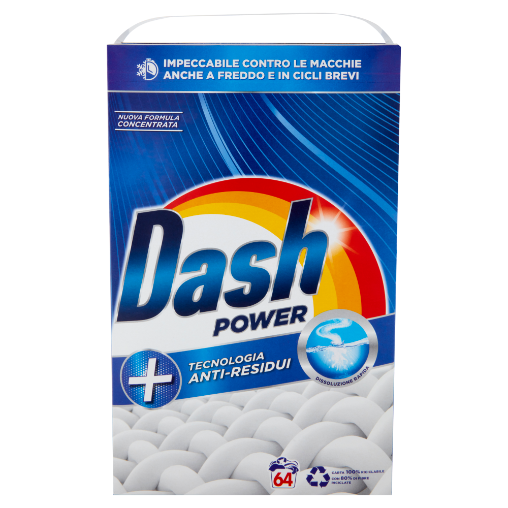 Dash Power Detersivo Lavatrice in Polvere Tecnologia Anti-Residui 64 Lavaggi - -