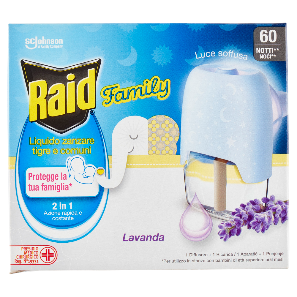 Raid Liquido Family Base e Ricarica, 60 Notti, Lavanda 36ml - -