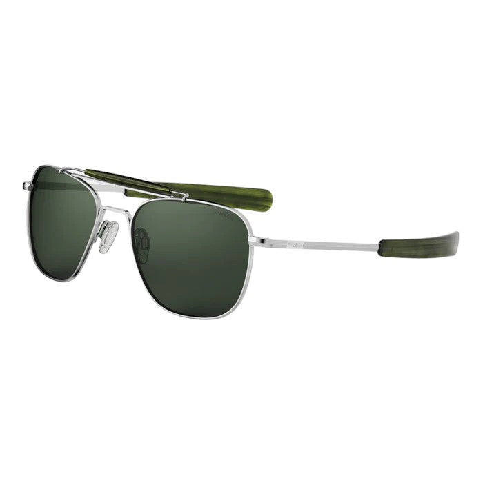 Randolph Engineering Uomo At002 Bright Chrome Occhiali Da Sole Outlet Metallo Argento Verde Squadrata Polarizzata