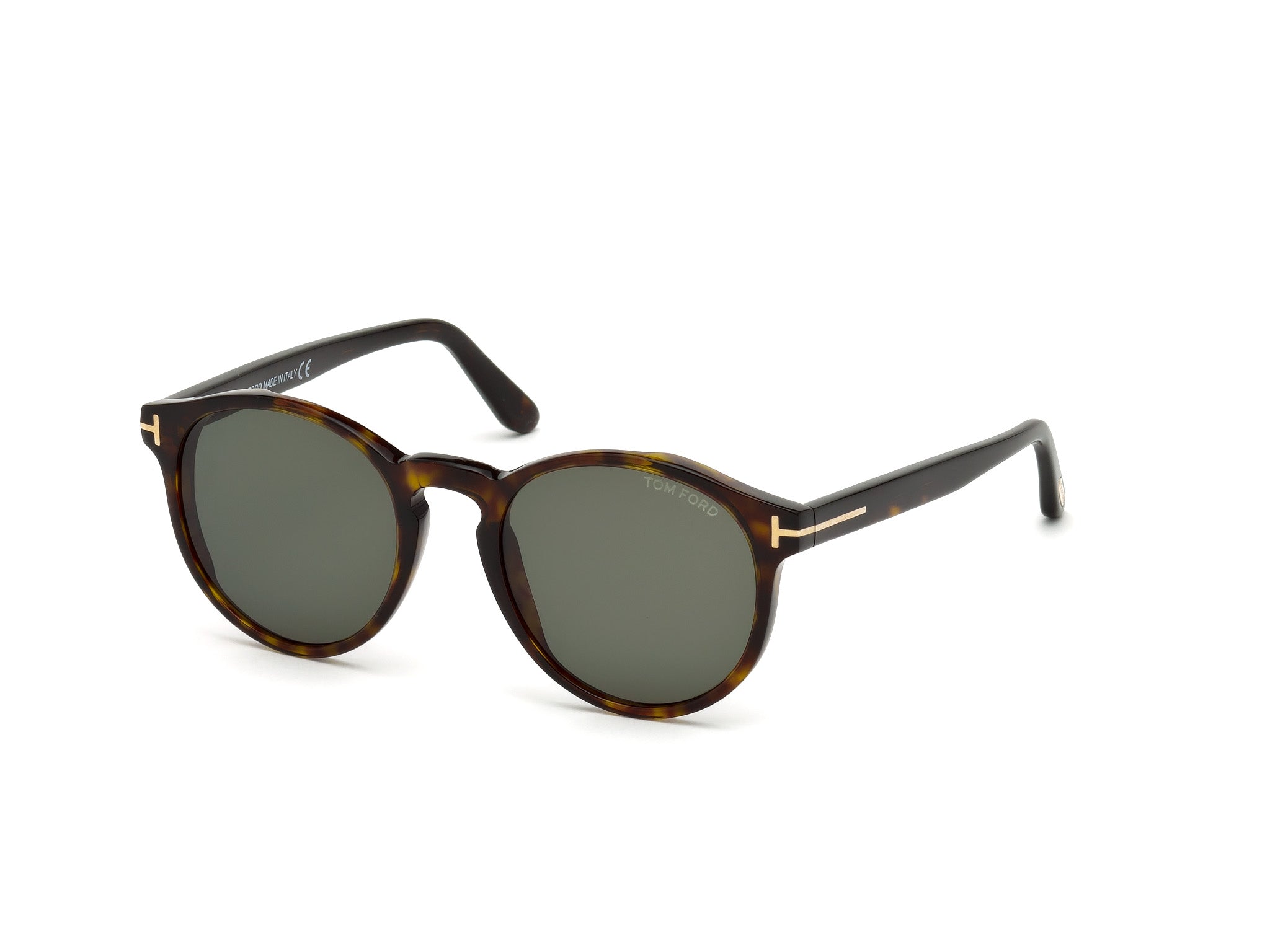 Tom Ford Unisex Ft0591 Ian-02 52N Occhiali Da Sole Acetato Havana Scuro Verde Rotonda Normale