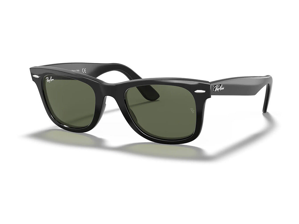 Ray - Ban Unisex Rb2140 Wayfarer 901 Occhiali Da Sole Acetato Nero Verde G15 Squadrata Normale