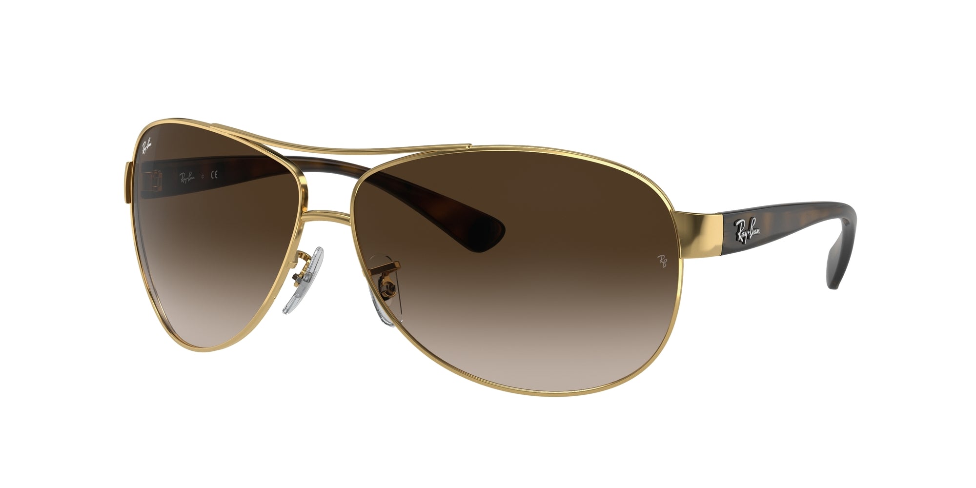 Ray - Ban Uomo Rb3386 Rb3386 001/13 Occhiali Da Sole Acciaio Oro Marrone Pilot Normale Sfumato