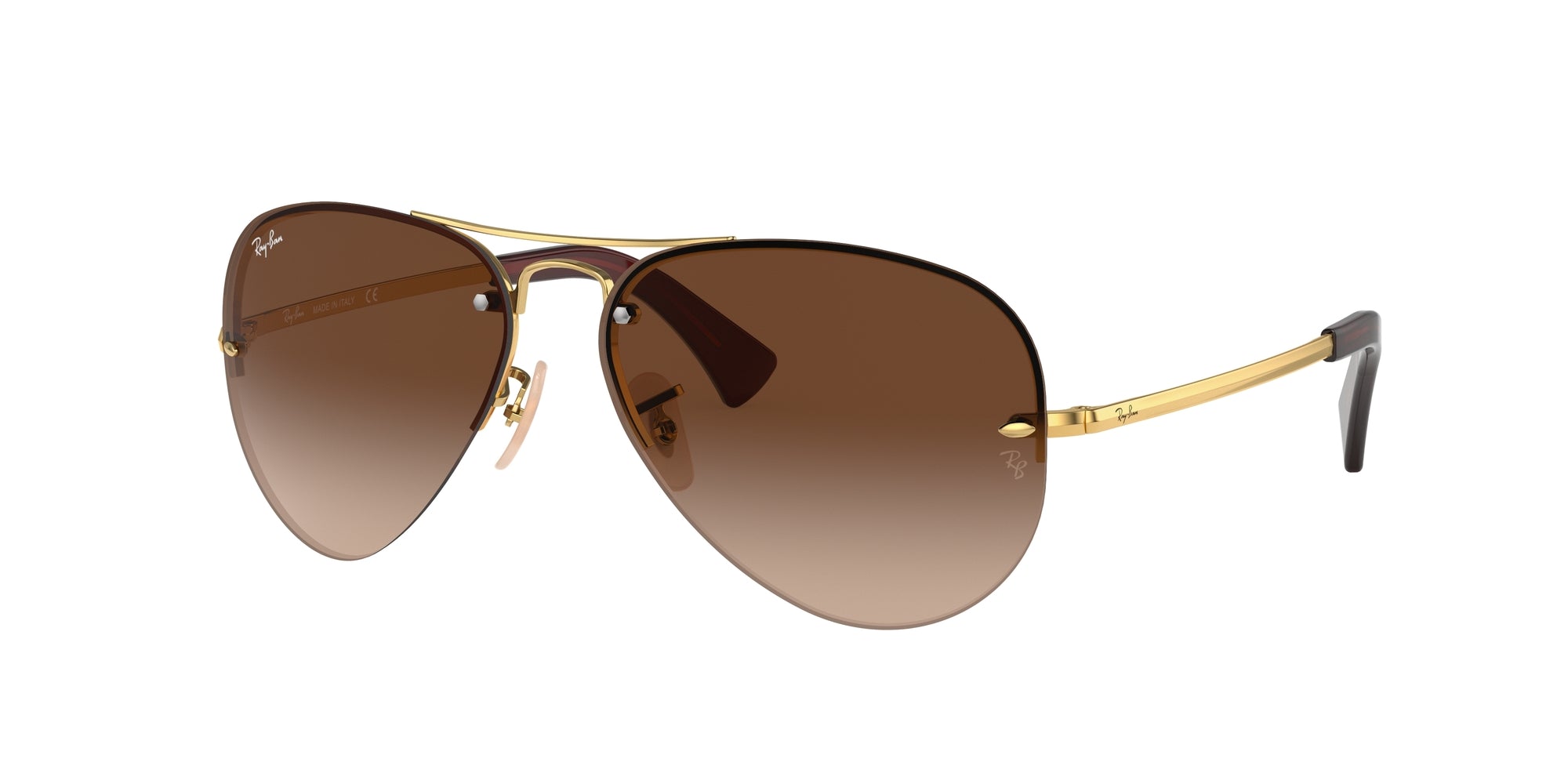 Ray - Ban Uomo Rb3449 Rb3449 001/13 Occhiali Da Sole Metallo Oro Marrone Pilot Normale Sfumato