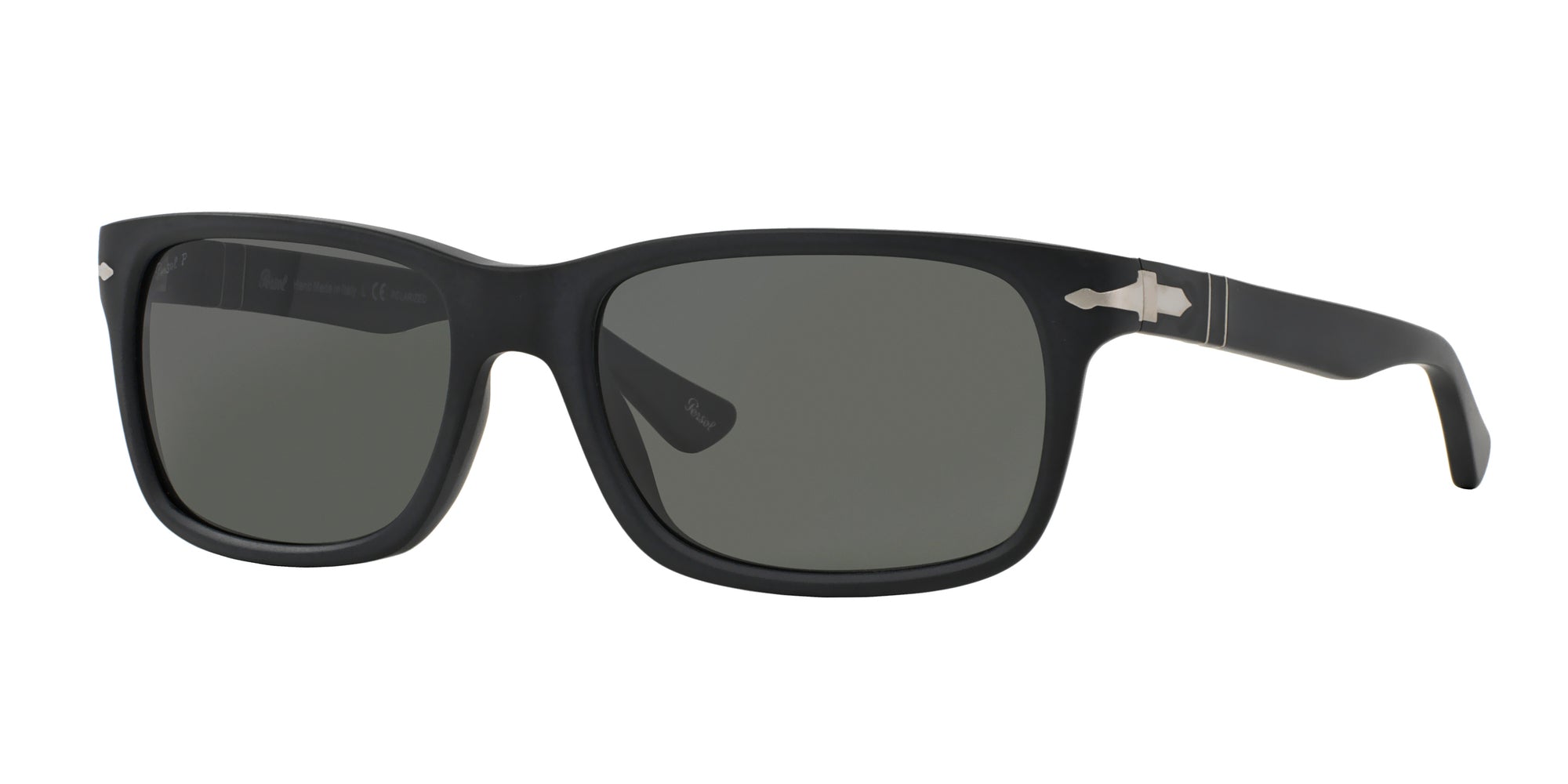Persol Uomo Po3048S  900058 Occhiali Da Sole Acetato Nero Verde Squadrata Polarizzata