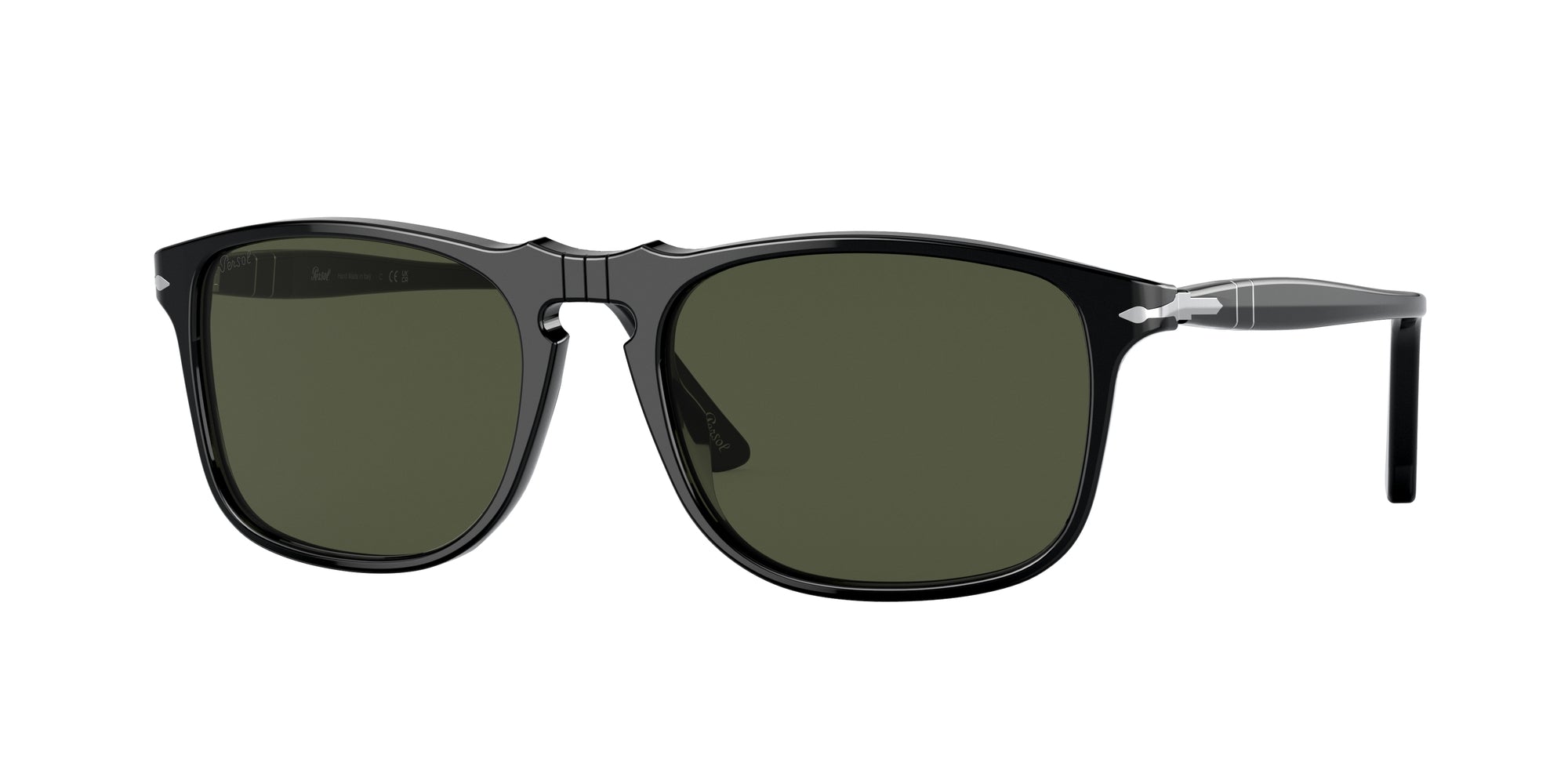 Persol Uomo Po3059S  95/31 Occhiali Da Sole Acetato Nero Verde Squadrata Normale