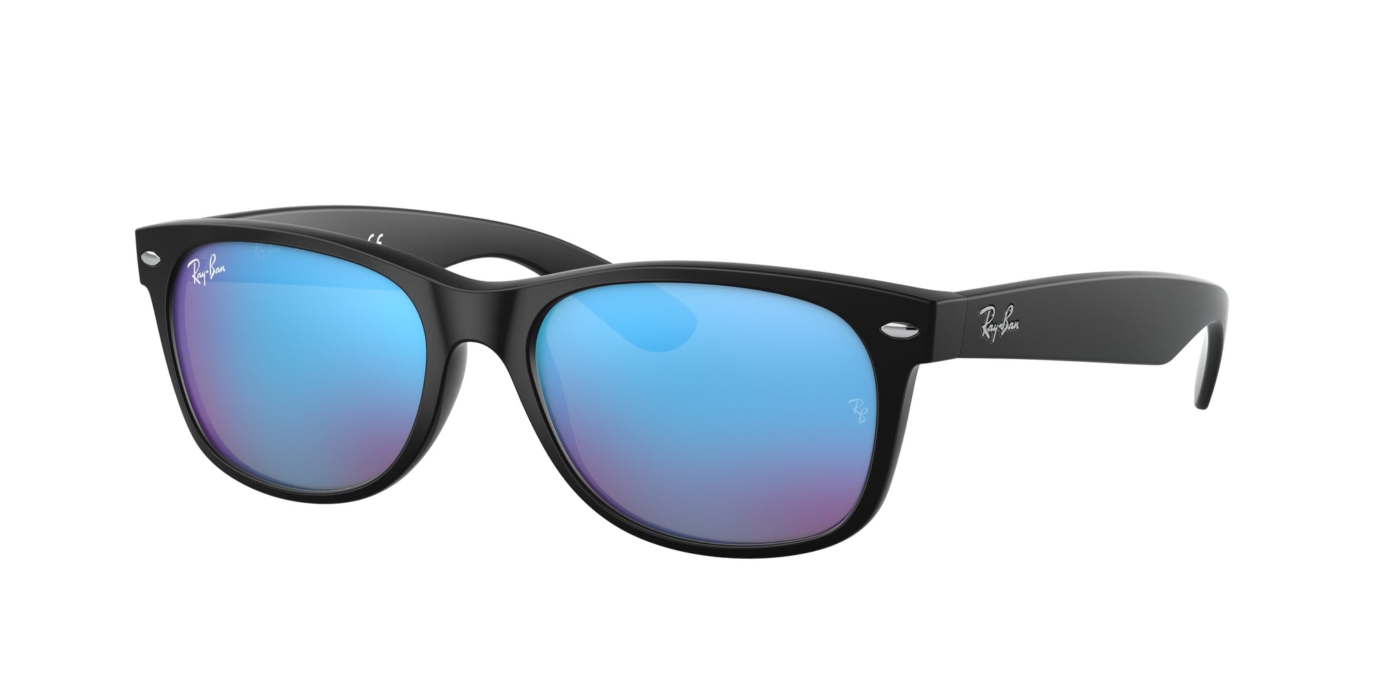 Ray - Ban Unisex Rb2132 New Wayfarer 622/17 Occhiali Da Sole Iniettato Nero Blu Squadrata Normale Specchiato