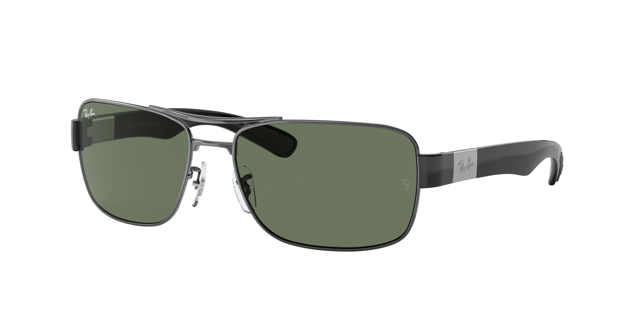 Ray - Ban Uomo Rb3522  004/71 Occhiali Da Sole Metallo Grigio Verde Squadrata Normale