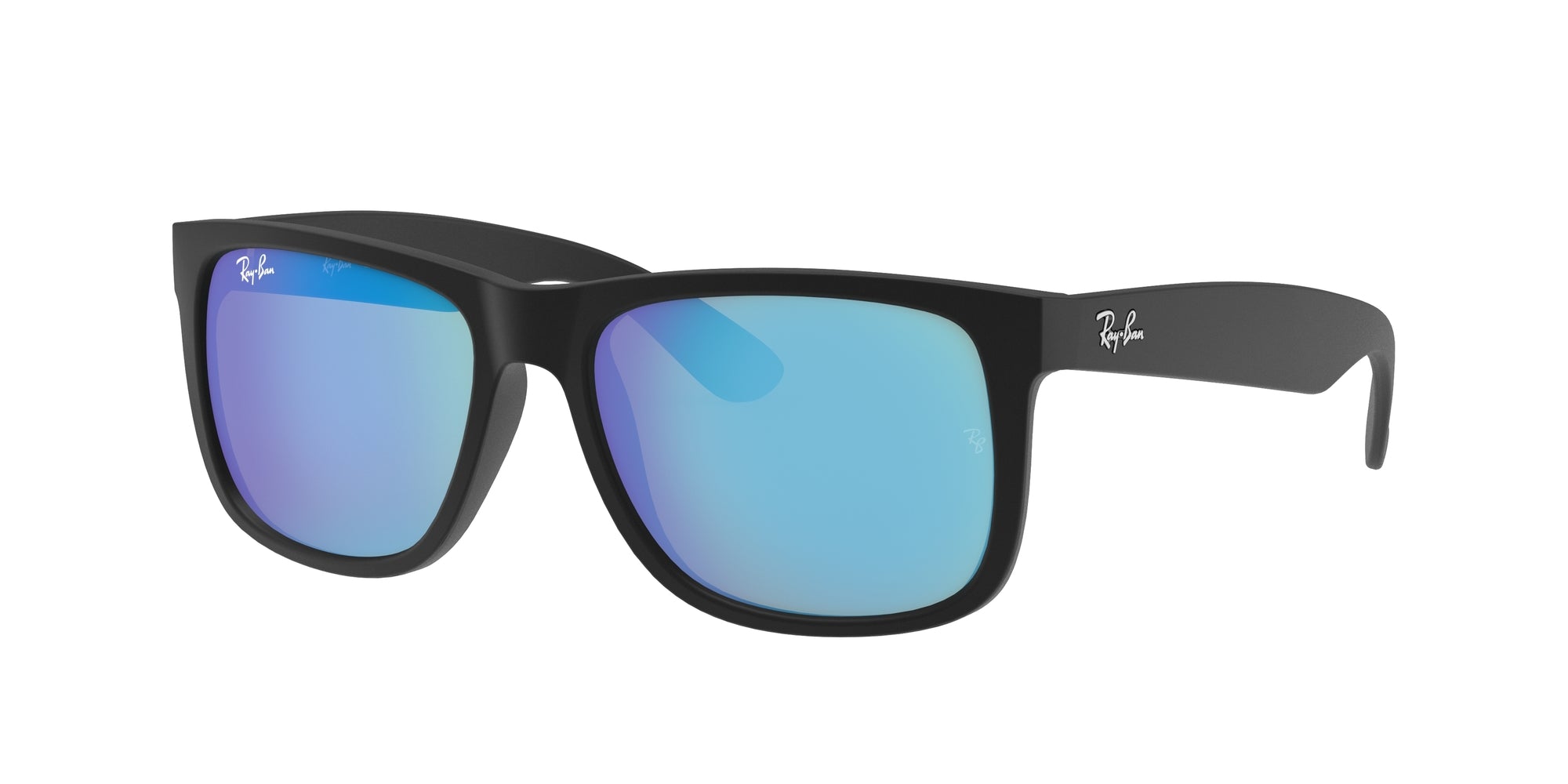Ray - Ban Uomo Rb4165 Justin 622/55 Occhiali Da Sole Iniettato Nero Blu Squadrata Specchiate