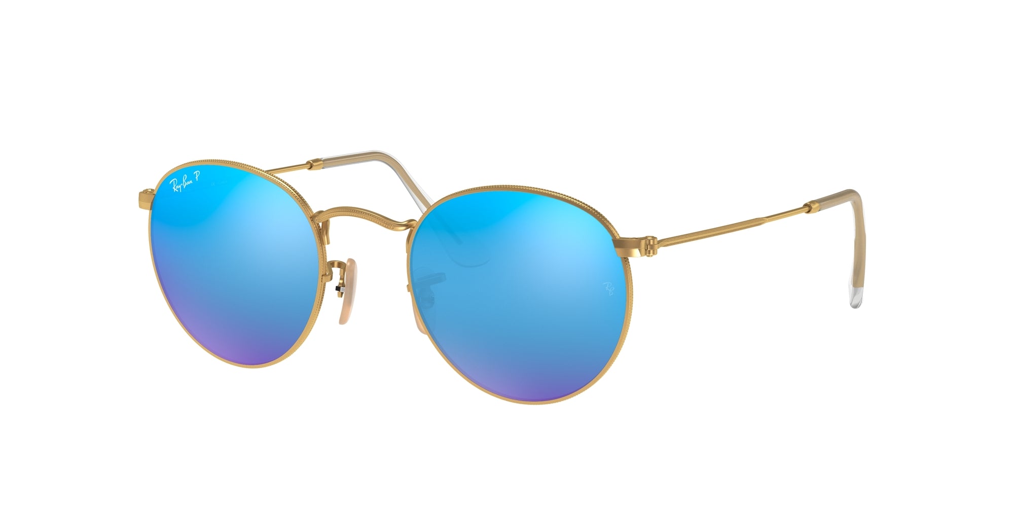 Ray - Ban Uomo Rb3447 Round Metal 112/4L Occhiali Da Sole Metallo Oro Blu Rotonda Polarizzata