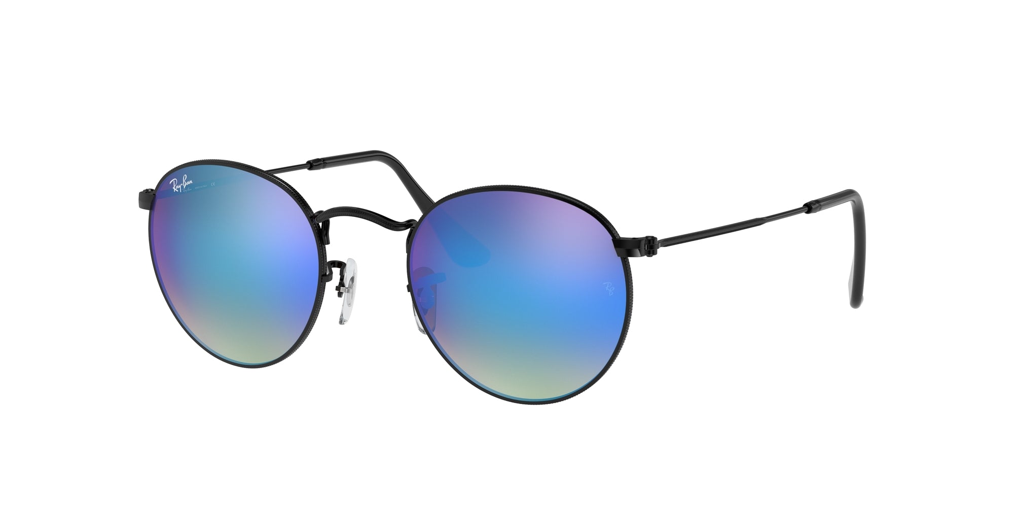 Ray - Ban Uomo Rb3447 Round Metal 002/4O Occhiali Da Sole Metallo Nero Blu Rotonda Normale