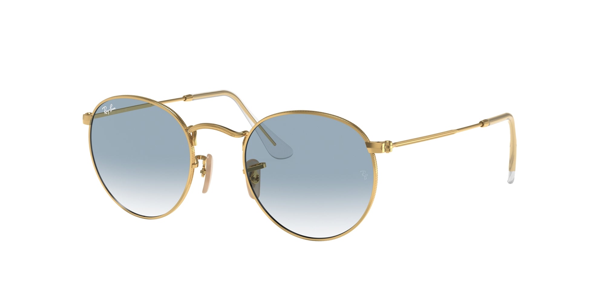 Ray - Ban Uomo Rb3447N Round Metal 001/3F Occhiali Da Sole Metallo Oro Blu Rotonda Normale Sfumato