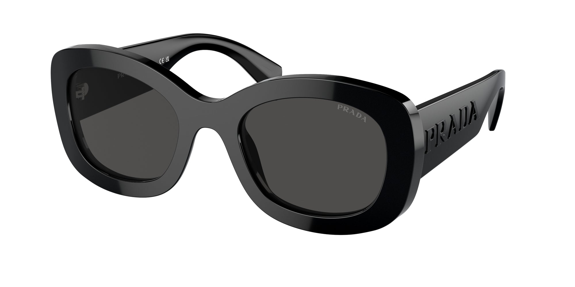 Prada Donna Pr A13S  1Ab5S0 Occhiali Da Sole Acetato Nero Grigio Rotonda Normale