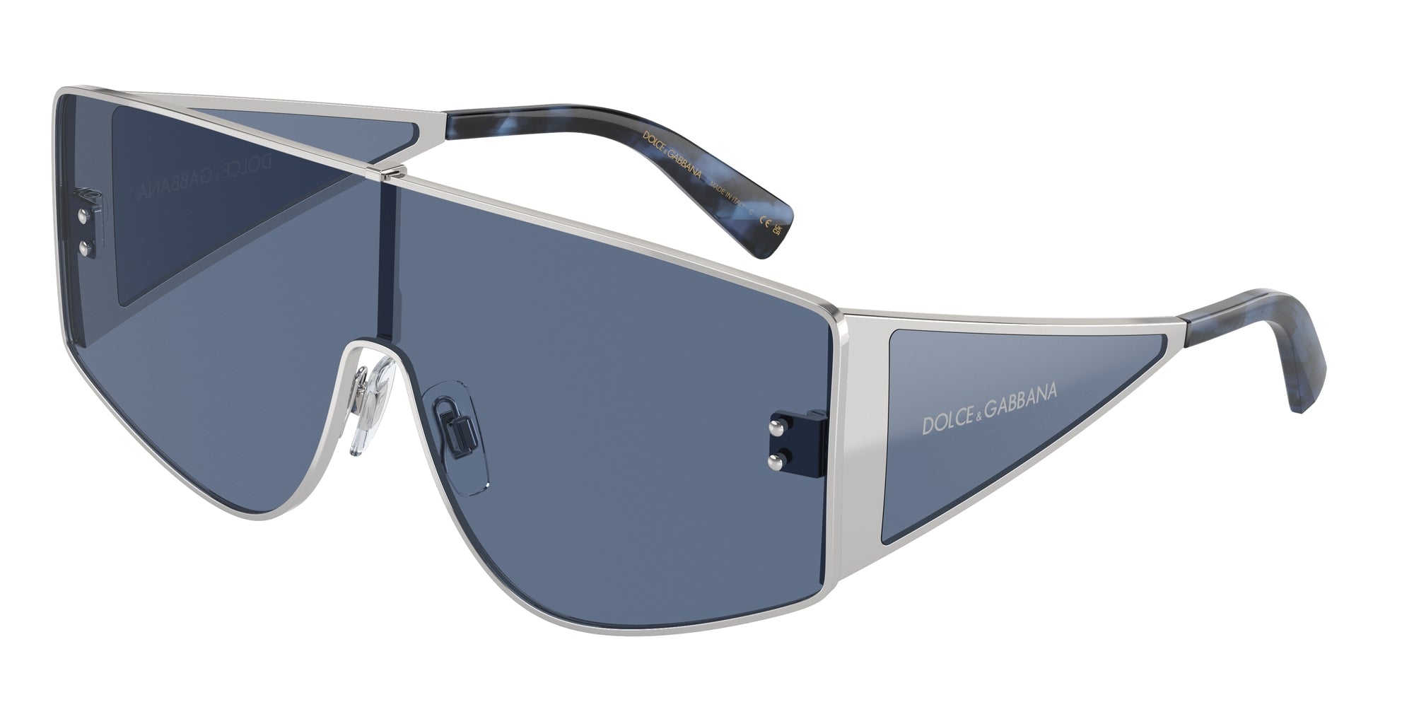 Dolce & Gabbana Uomo Dg2305  05/80 Occhiali Da Sole Metallo Argento Blu Squadrata Normale