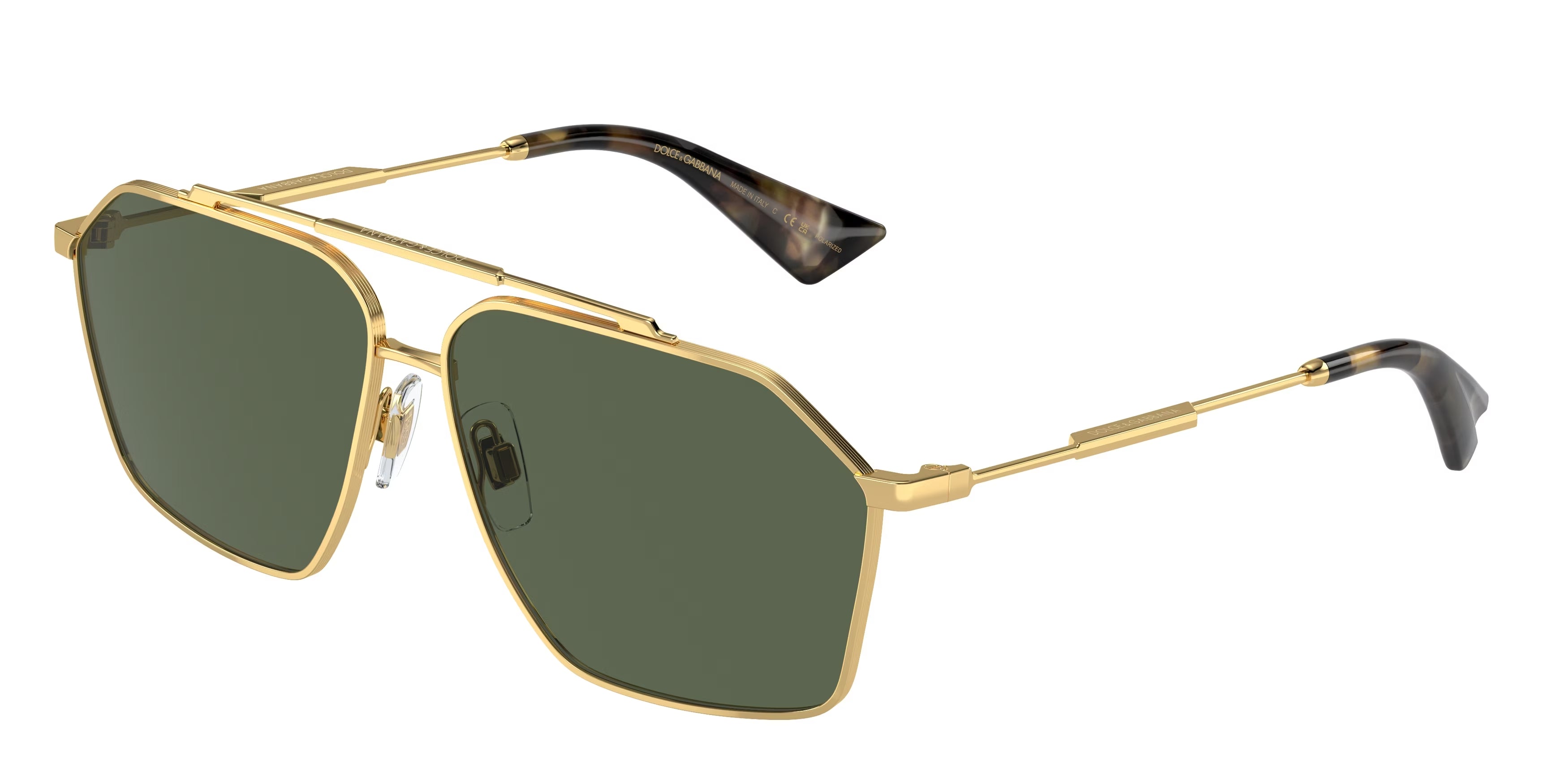 Dolce & Gabbana Uomo Dg2303  02/9A Occhiali Da Sole Metallo Oro Verde Pilot Polarizzata