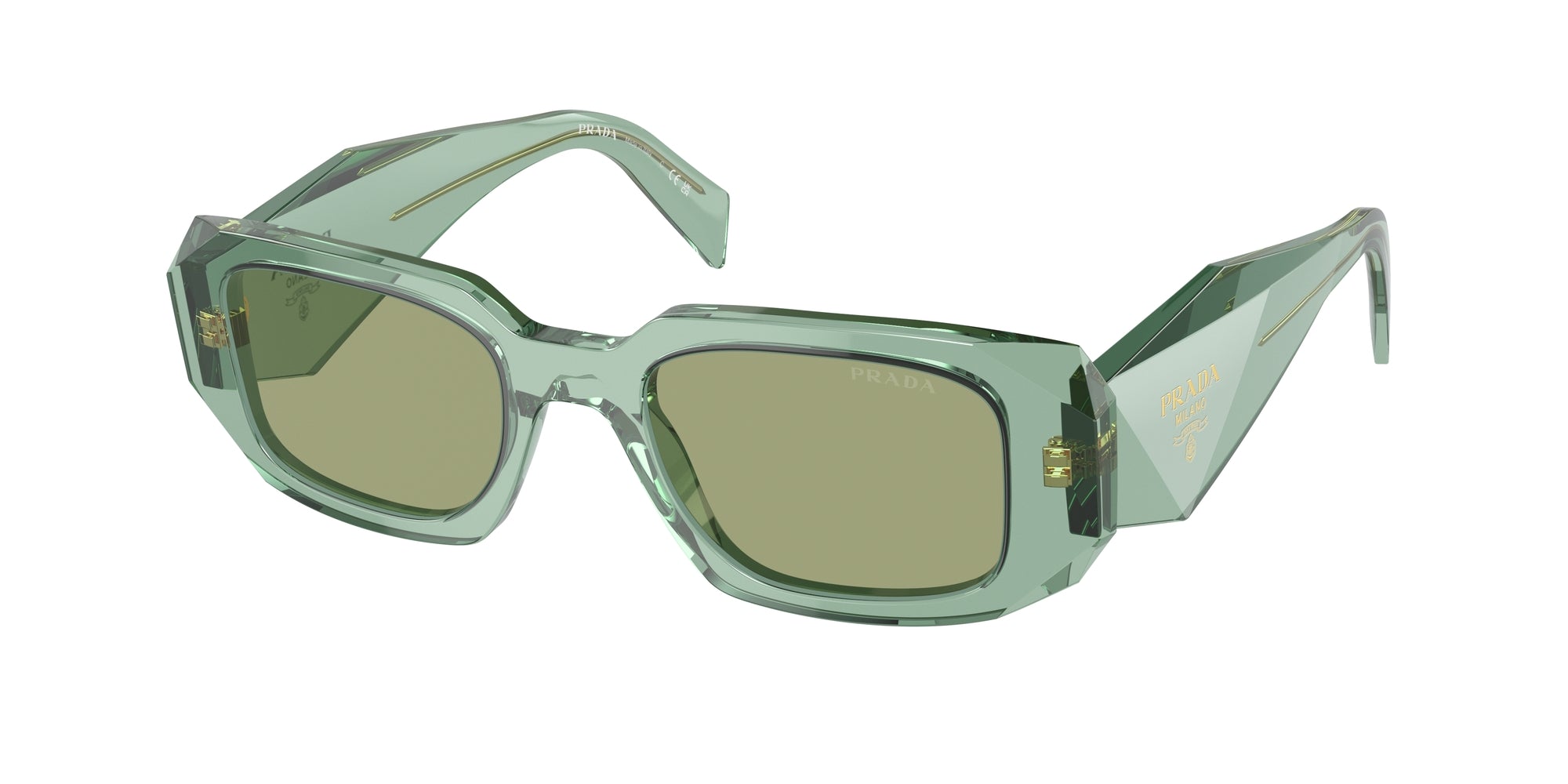 Prada Donna Pr 17Ws  11R10E Occhiali Da Sole Acetato Verde Verde Squadrata Normale Specchiato