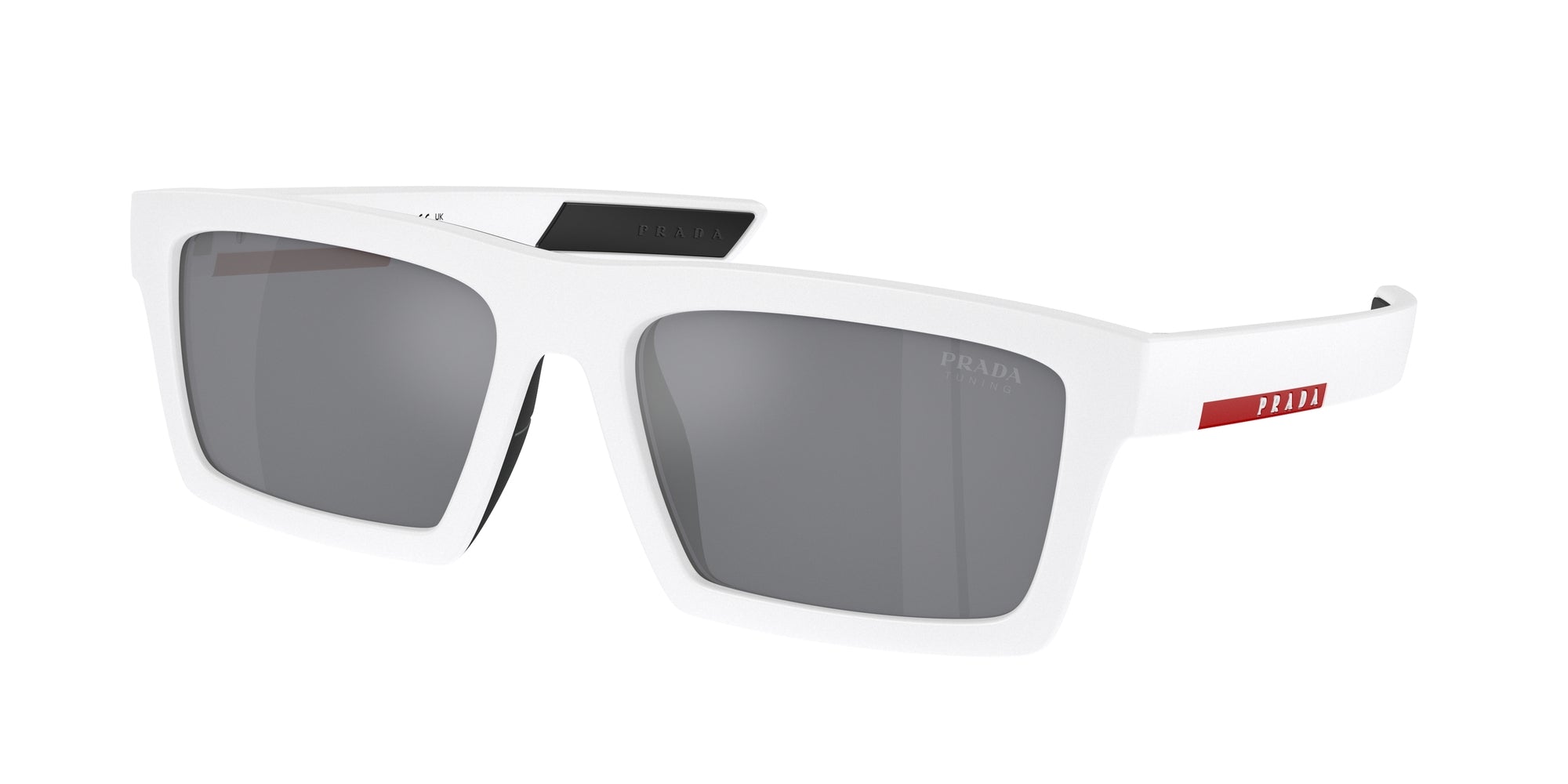 Prada Linea Rossa Uomo Ps 02Zsu  17S40A Occhiali Da Sole Nylon Bianco Azzurro Squadrata Specchiate
