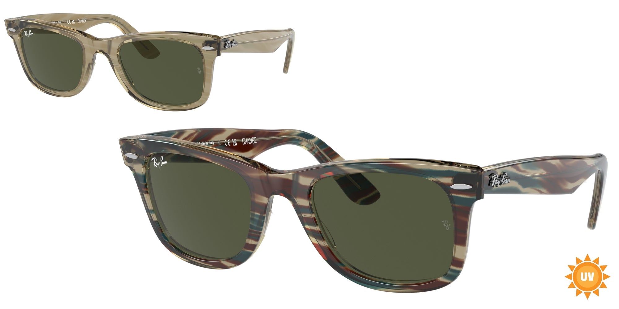 Ray - Ban Unisex Rb2140 Wayfarer 138731 Occhiali Da Sole Acetato Grigio Verde Squadrata Normale