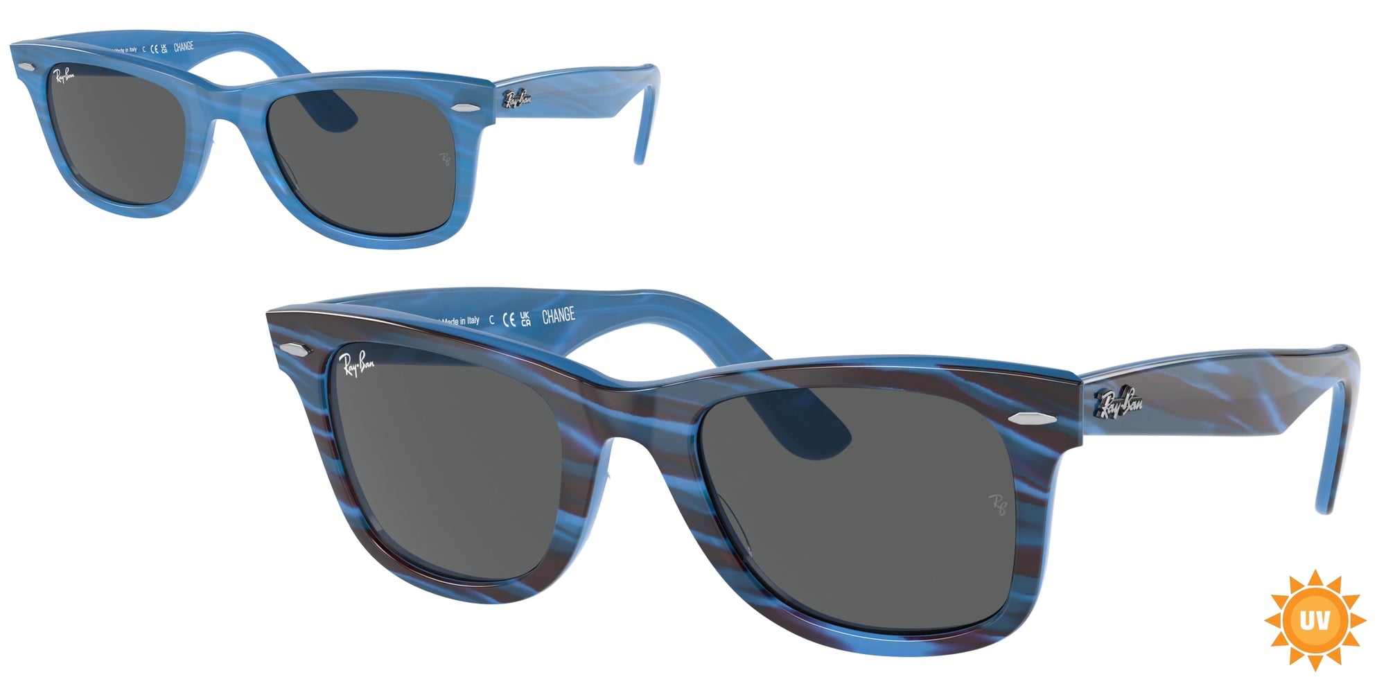 Ray - Ban Unisex Rb2140 Wayfarer 1409B1 Occhiali Da Sole Acetato Blu Grigio Squadrata Normale