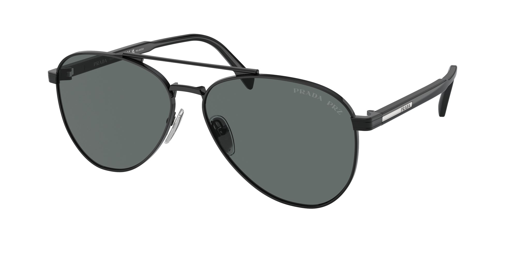 Prada Uomo Pr A58S  1Ab5Z1 Occhiali Da Sole Acciaio Nero Grigio Pilot Polarizzata