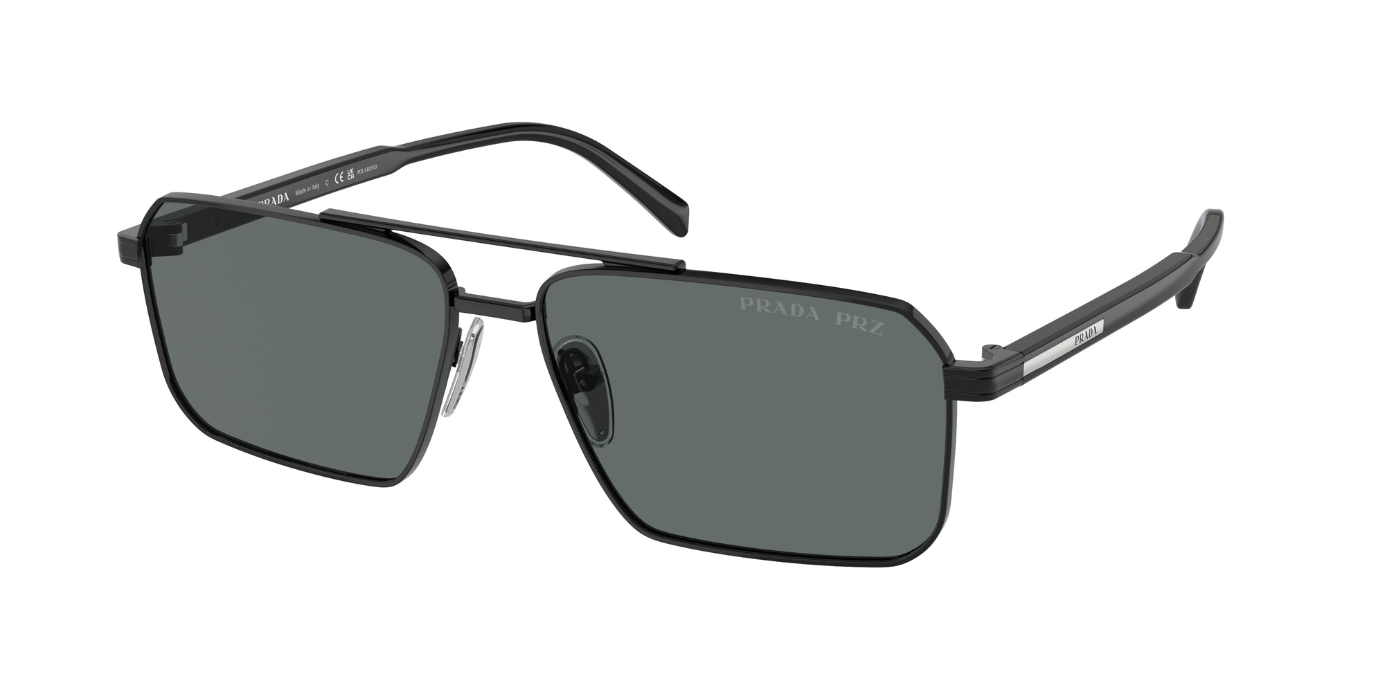 Prada Uomo Pr A57S  1Ab5Z1 Occhiali Da Sole Acciaio Nero Grigio Squadrata Polarizzata