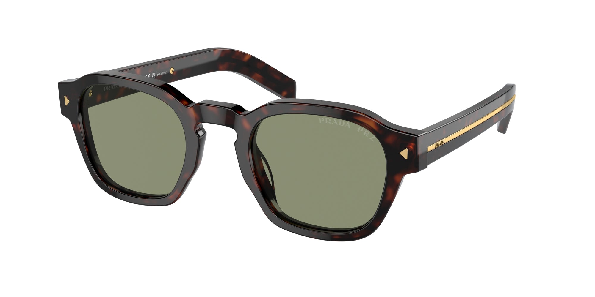 Prada Uomo Pr A16S  17N20G Occhiali Da Sole Acetato Tartaruga Verde Pantos Polarizzata