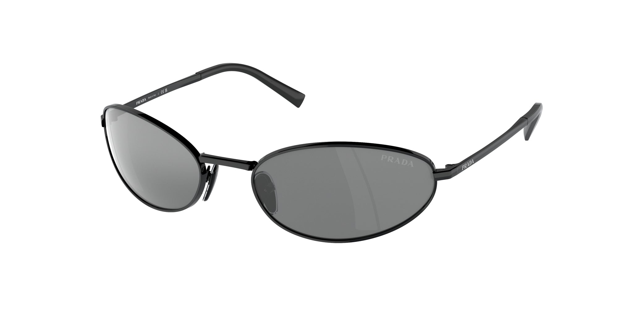 Prada Donna Pr A59S  1Ab60G Occhiali Da Sole Acciaio Nero Grigio Rotonda Specchiate Specchiato