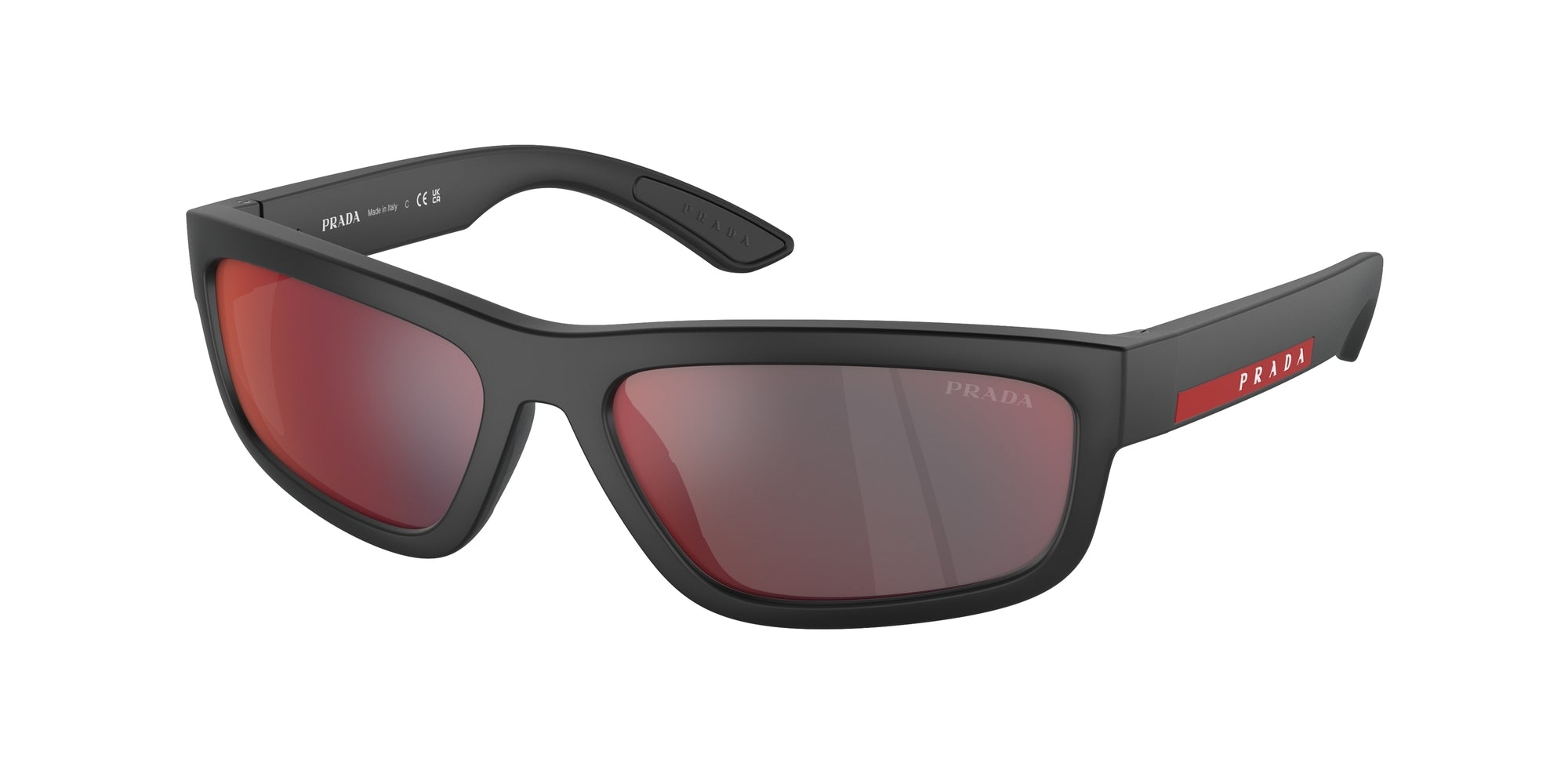 Prada Linea Rossa Uomo Ps 05Zs  Dg008F Occhiali Da Sole Iniettato Nero Grigio Squadrata Specchiate Specchiato