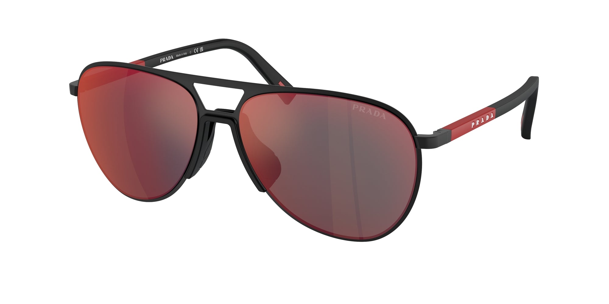 Prada Linea Rossa Uomo Ps 53Zs  Dg008F Occhiali Da Sole Metallo Nero Grigio Pilot Specchiate