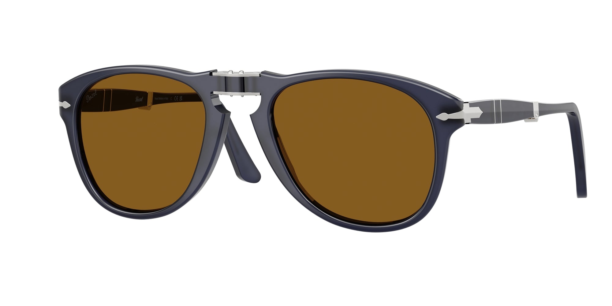 Persol Uomo Po0714 Folding 121733 Occhiali Da Sole Acetato Blu Marrone Pilot Normale