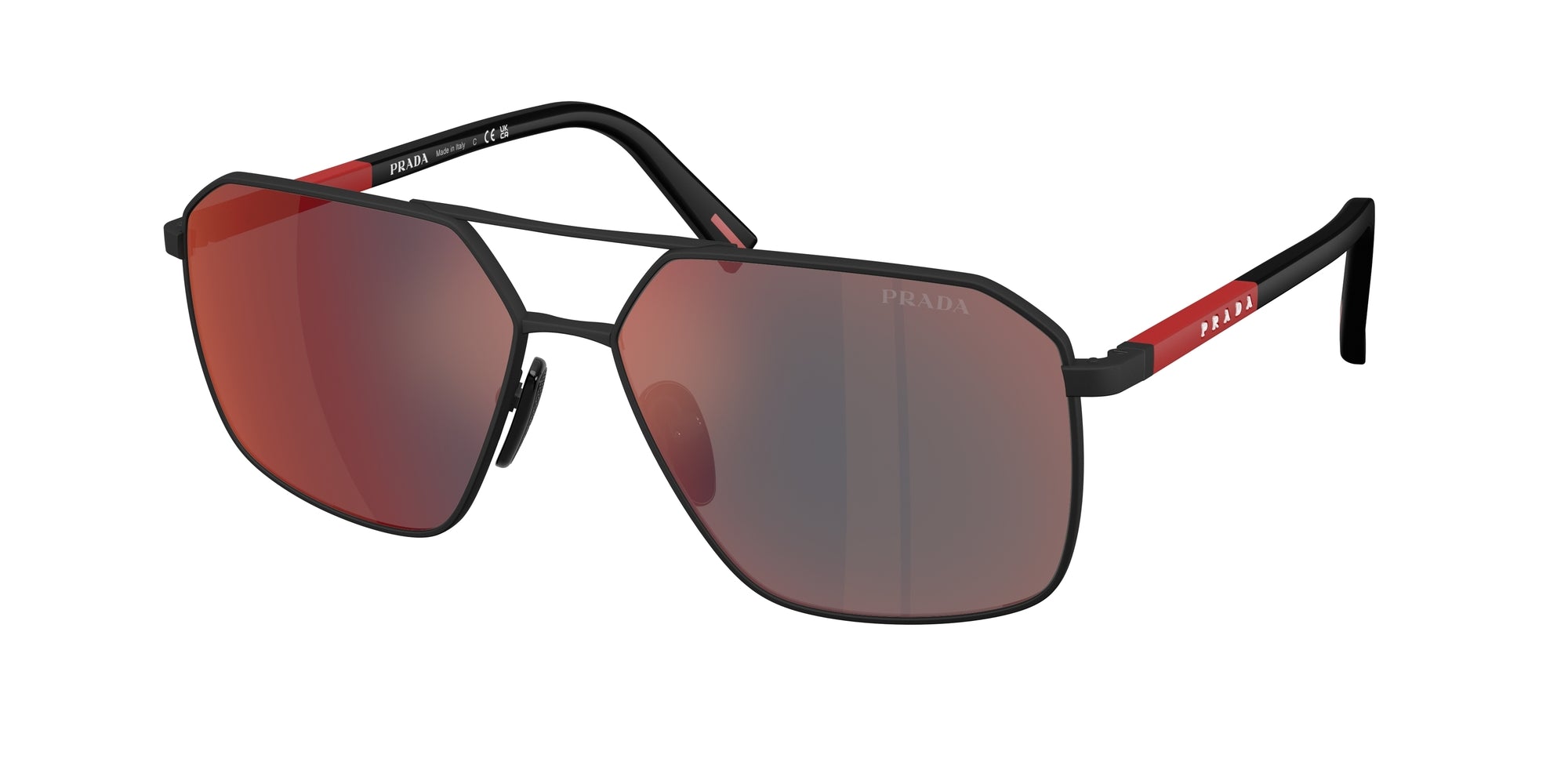 Prada Linea Rossa Uomo Ps A50S  Dg008F Occhiali Da Sole Metallo Nero Grigio Geometrica Specchiate