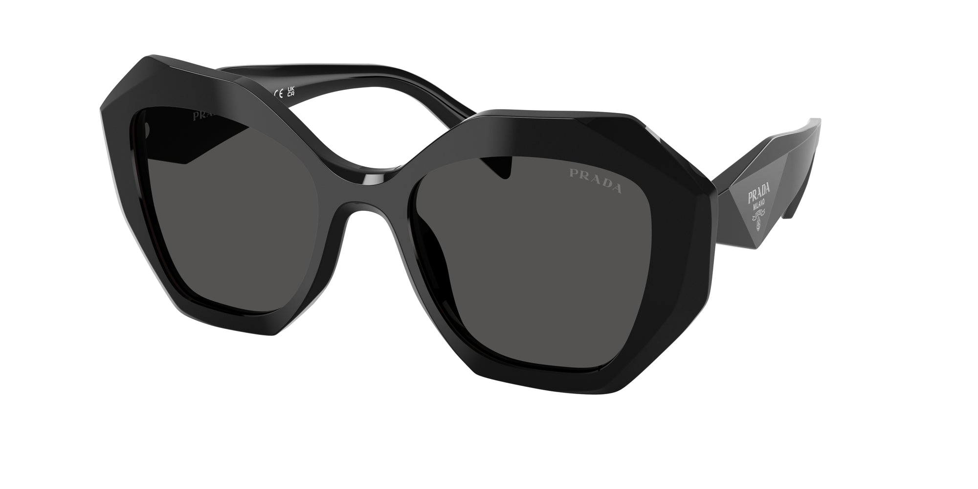 Prada Donna Pr 16Ws  1Ab5S0 Occhiali Da Sole Acetato Nero Grigio Geometrica Normale
