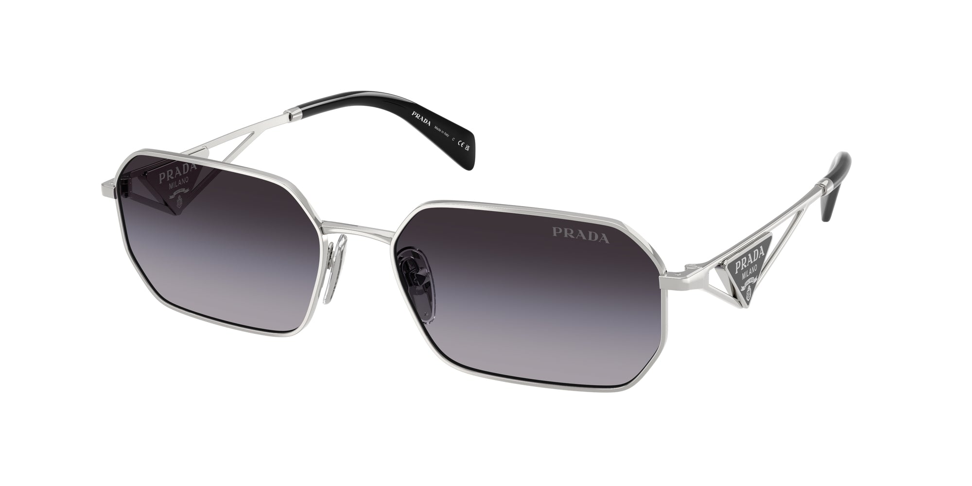 Prada Donna Pr A51S  1Bc90A Occhiali Da Sole Acciaio Argento Grigio Geometrica Normale Sfumato