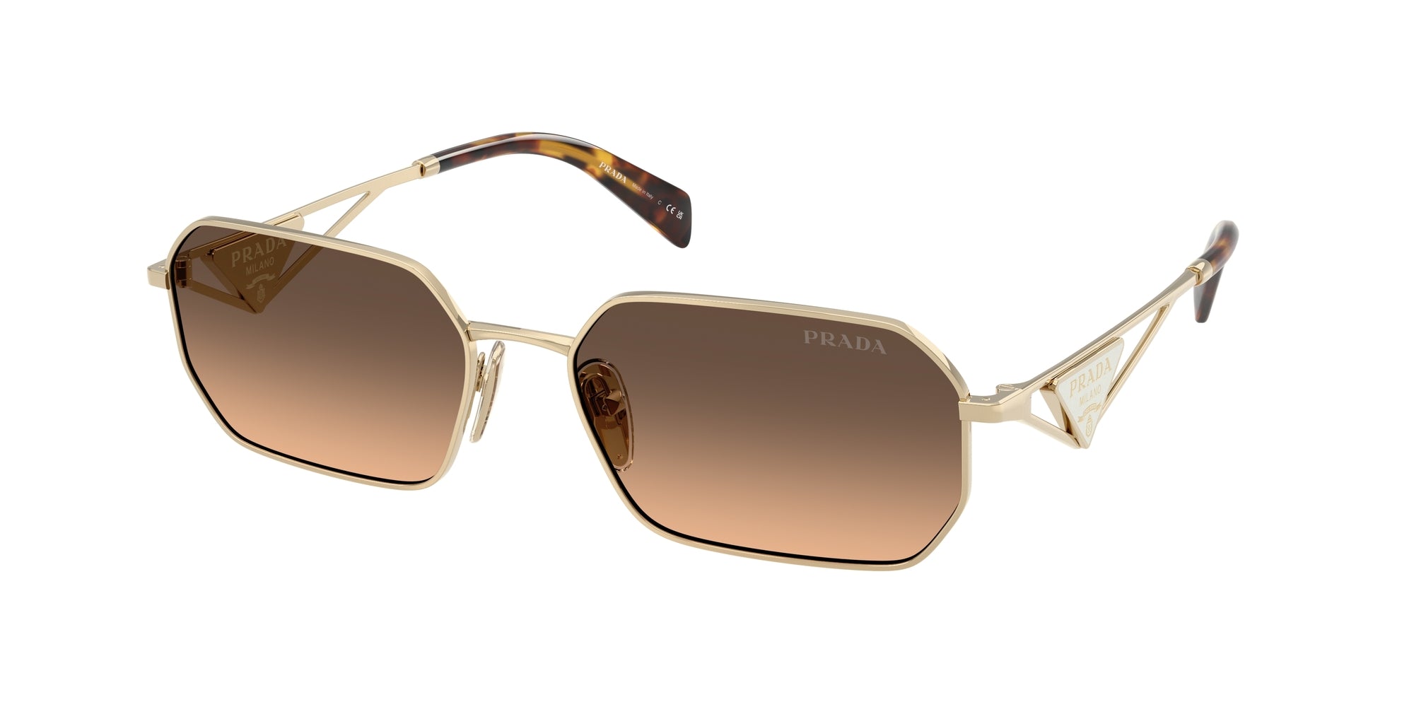 Prada Donna Pr A51S  Zvn50C Occhiali Da Sole Acciaio Oro Marrone Geometrica Normale Sfumato