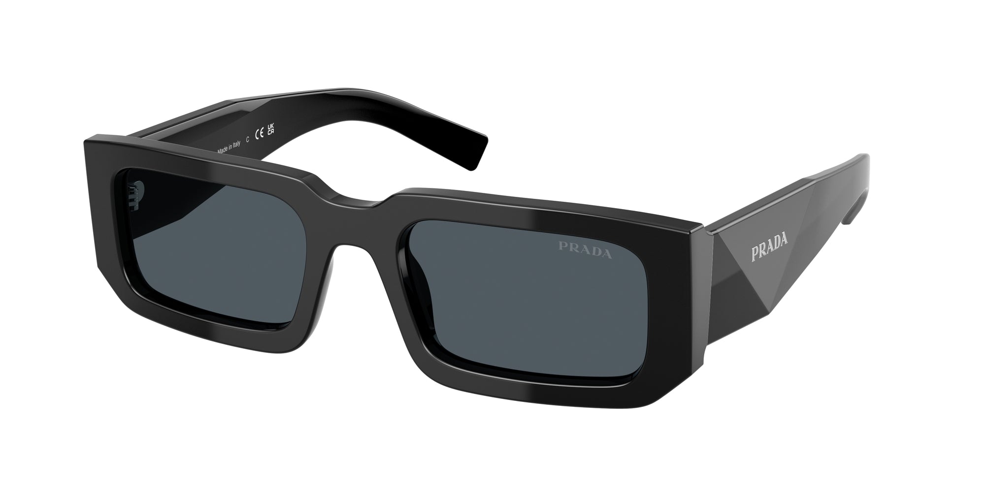Prada Uomo Pr 06Ys  16K2K1 Occhiali Da Sole Acetato Nero Grigio Squadrata Normale