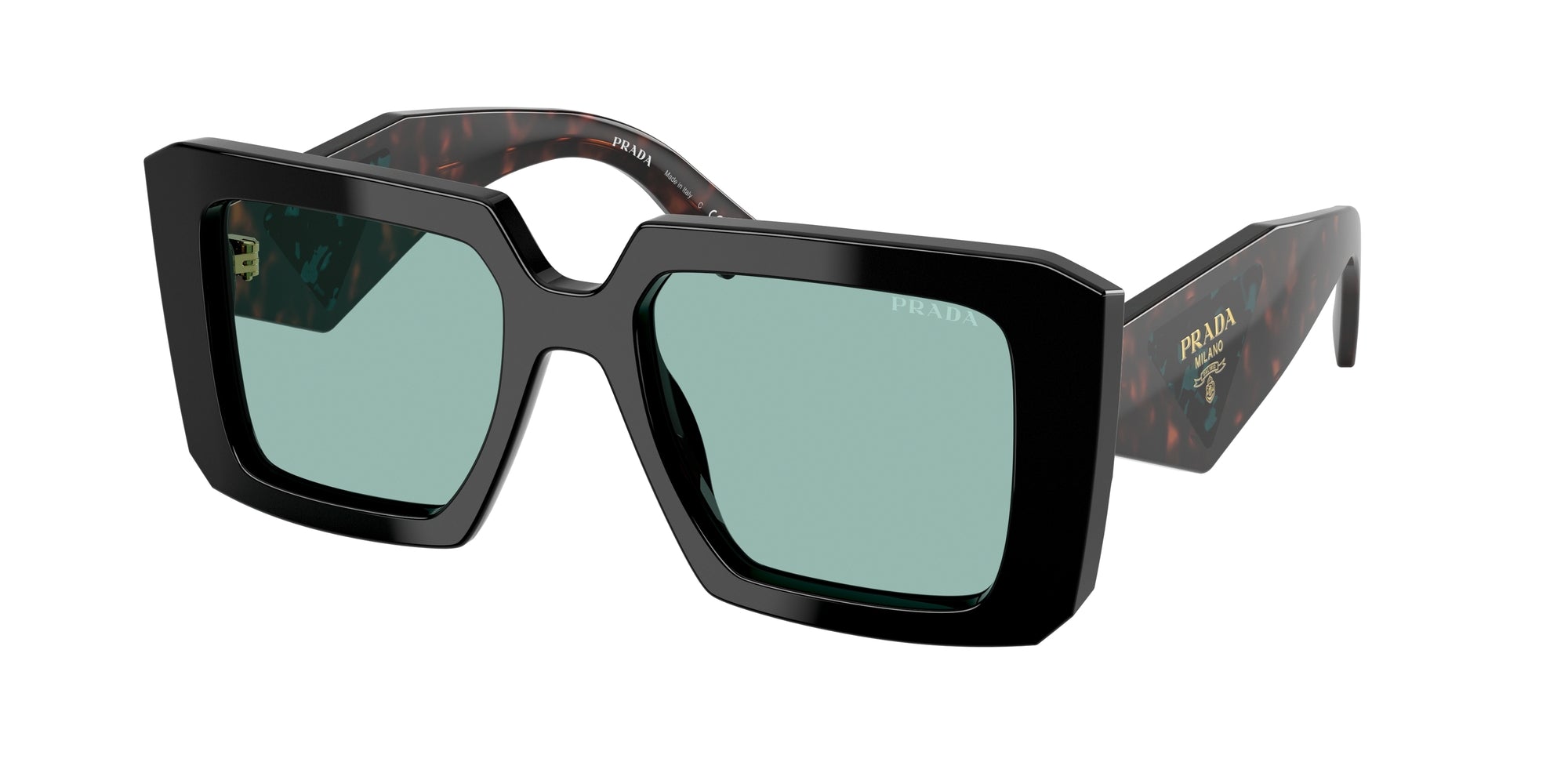 Prada Donna Pr 23Ys  26B40K Occhiali Da Sole Acetato Nero Verde Squadrata Normale