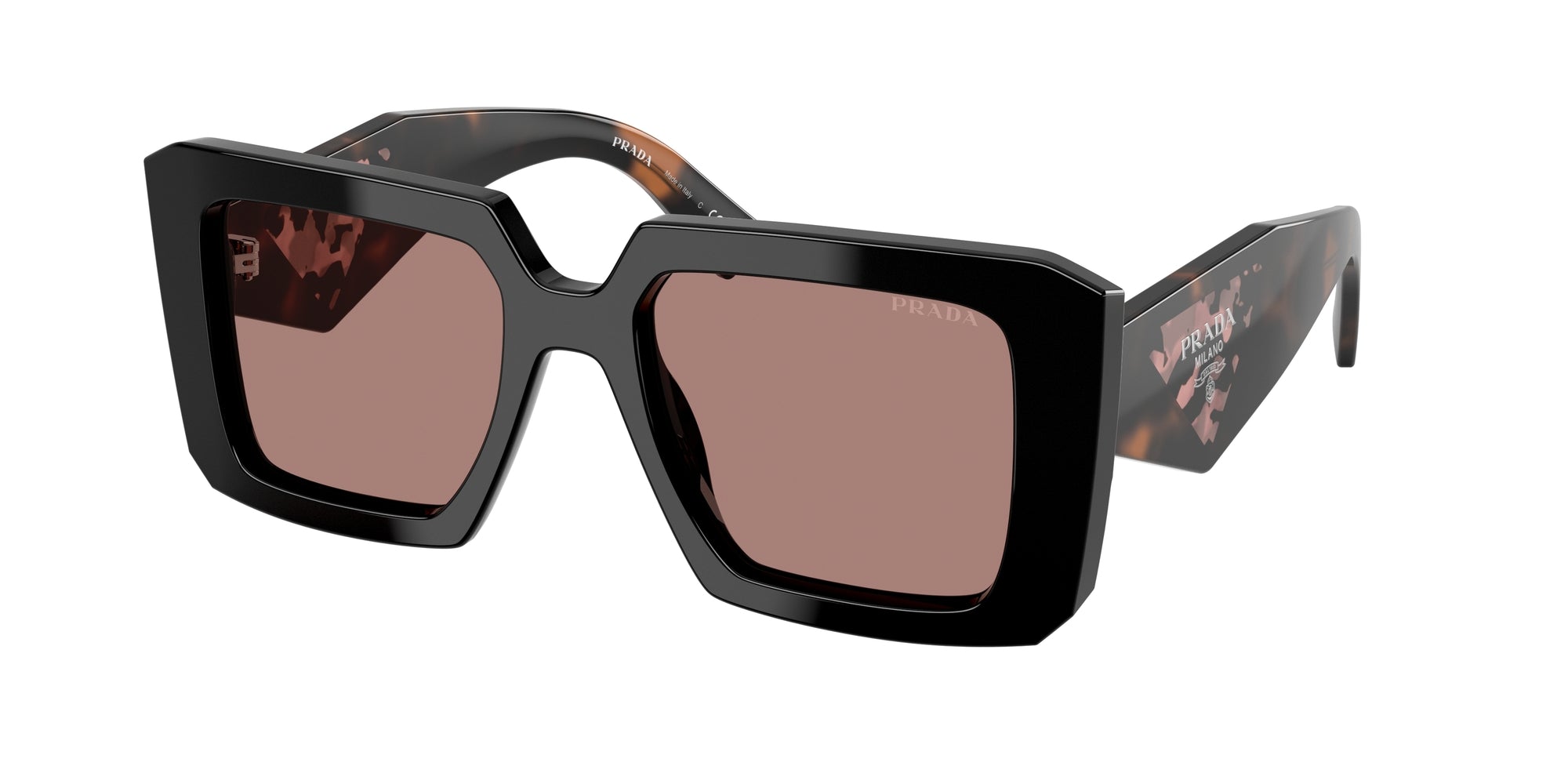 Prada Donna Pr 23Ys  27B60B Occhiali Da Sole Acetato Nero Marrone Squadrata Normale