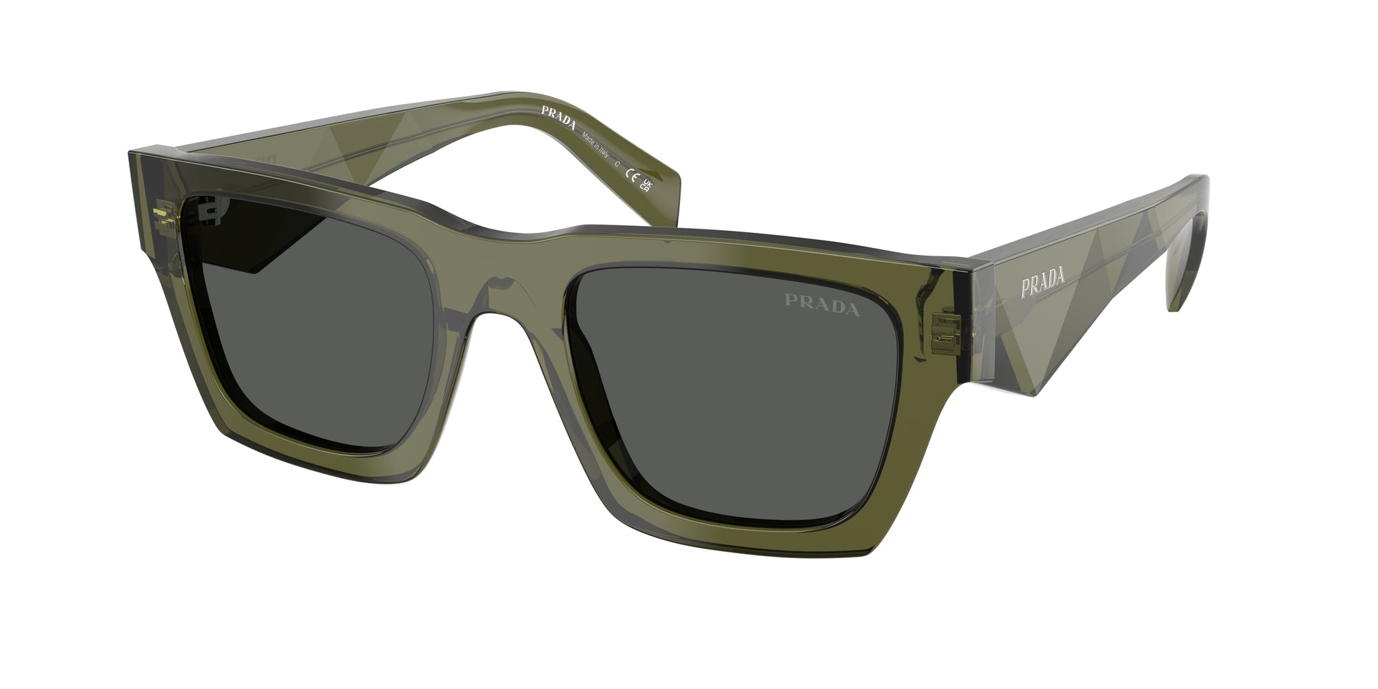 Prada Uomo Pr A06S  25A40L Occhiali Da Sole Acetato Verde Grigio Pillow Normale