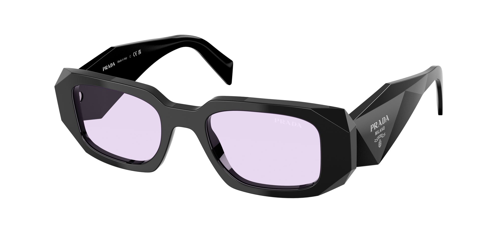Prada Donna Pr 17Ws  16K40J Occhiali Da Sole Acetato Nero Viola Squadrata Normale