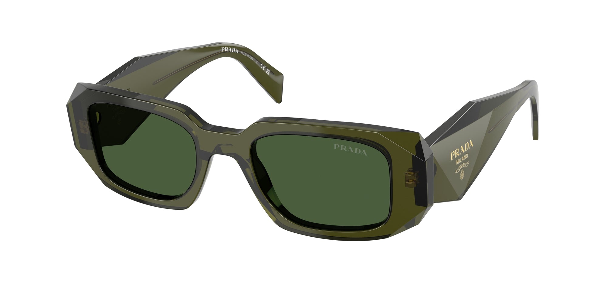 Prada Donna Pr 17Ws  19Z1I0 Occhiali Da Sole Acetato Verde Verde Squadrata Normale