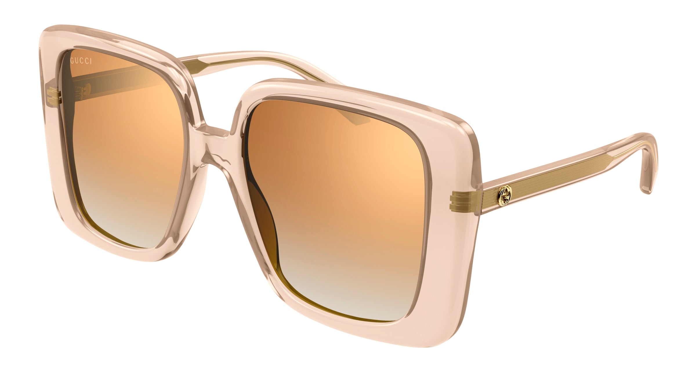 Gucci Donna Gg1314S 005 Occhiali Da Sole Acetato Beige Marrone Squadrata Normale Specchiato